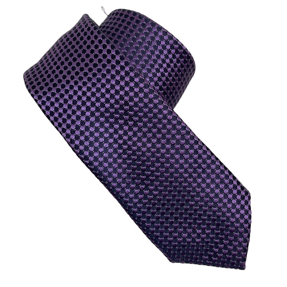 Hugo Boss Silk Skinny Tie Men One Size Purple Check Geometric Made in Italy